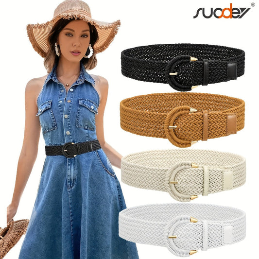 Women's Belt - Braided Rattan Wide for - Woven Waist with Half-Circle Buckle for Summer - main product view