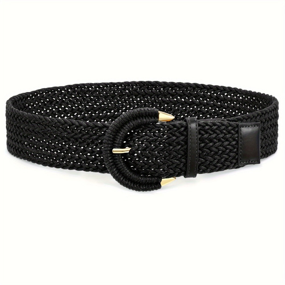 Women's Belt - Braided Rattan Wide for - Woven Waist with Half-Circle Buckle for Summer - product detail view 3