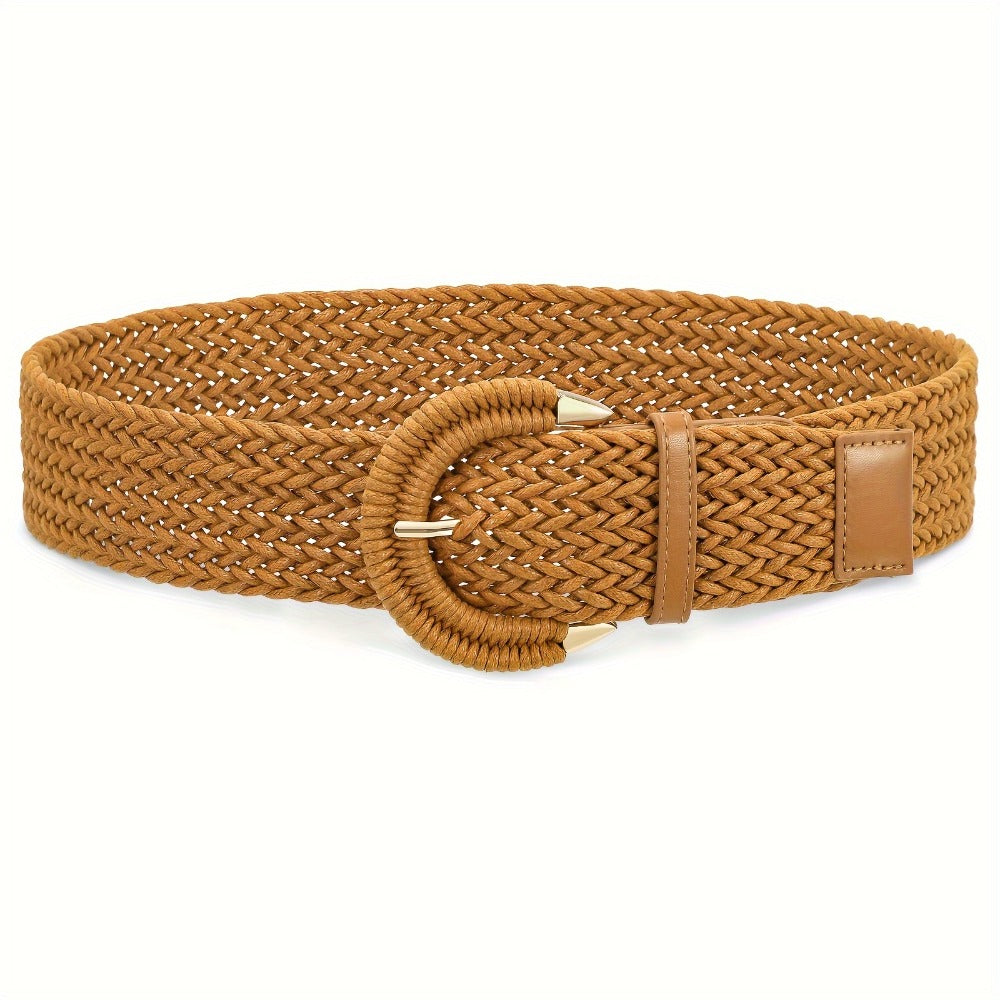 Women's Belt - Braided Rattan Wide for - Woven Waist with Half-Circle Buckle for Summer - product detail view 5