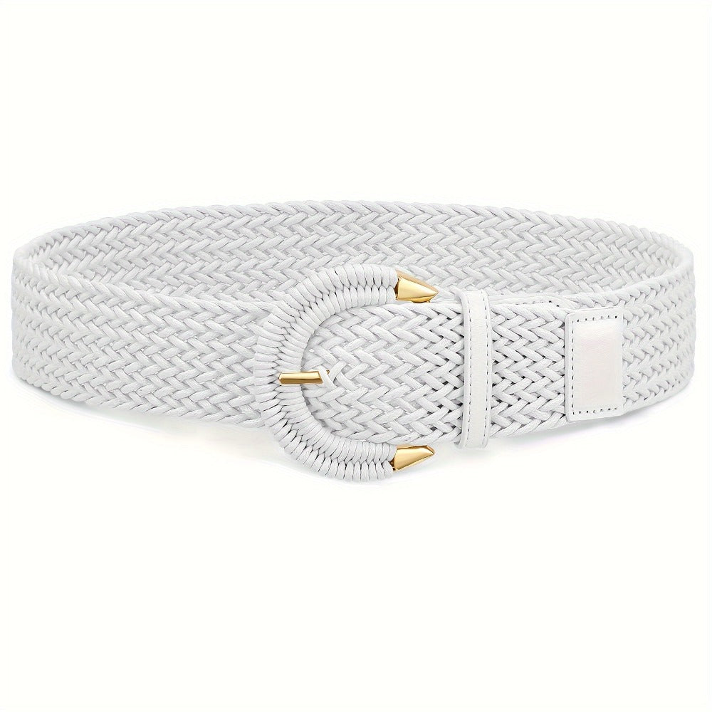 Women's Belt - Braided Rattan Wide for - Woven Waist with Half-Circle Buckle for Summer - product detail view 7
