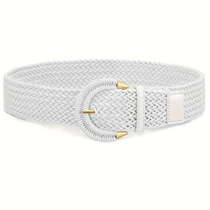 Women's Belt - Braided Rattan Wide for - Woven Waist with Half-Circle Buckle for Summer - product detail view 7
