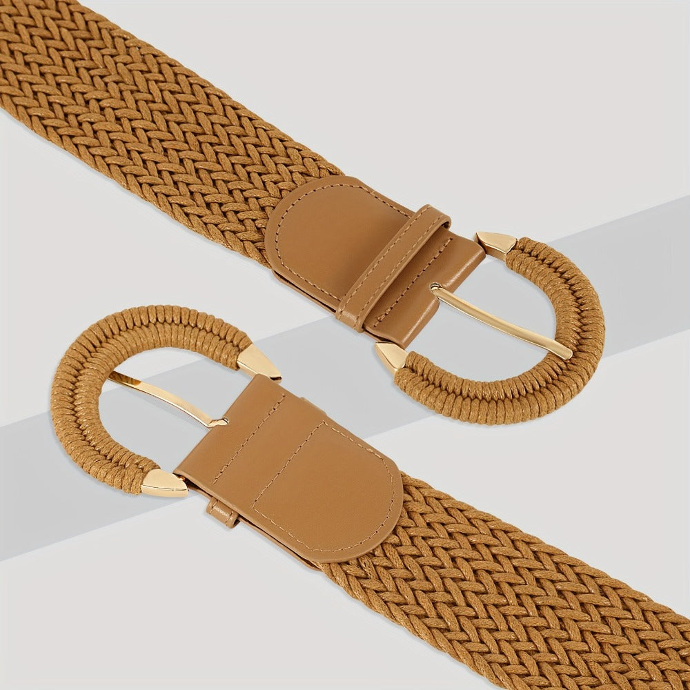Women's Belt - Braided Rattan Wide for - Woven Waist with Half-Circle Buckle for Summer - product detail view 11