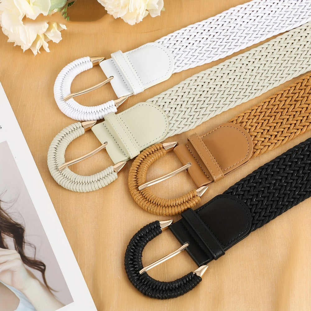 Women's Belt - Braided Rattan Wide for - Woven Waist with Half-Circle Buckle for Summer - product detail view 12
