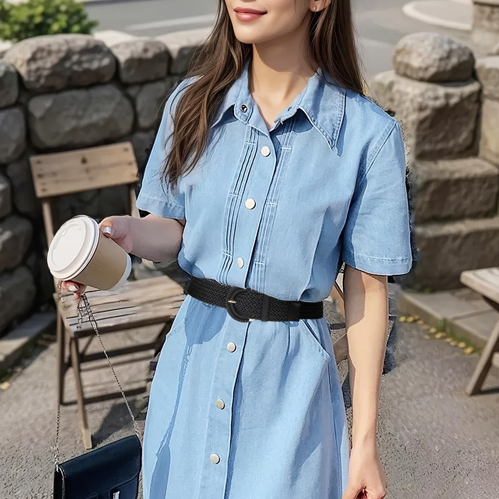 Women's Belt - Braided Rattan Wide for - Woven Waist with Half-Circle Buckle for Summer - product detail view 15