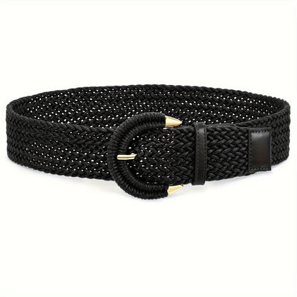 Women's Belt - Braided Rattan Wide for - Woven Waist with Half-Circle Buckle for Summer - product detail view 16