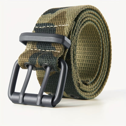 Men's Belt - Camouflage for Durable Canvas Strap, Black Alloy Single-Prong Buckle - product detail view 3