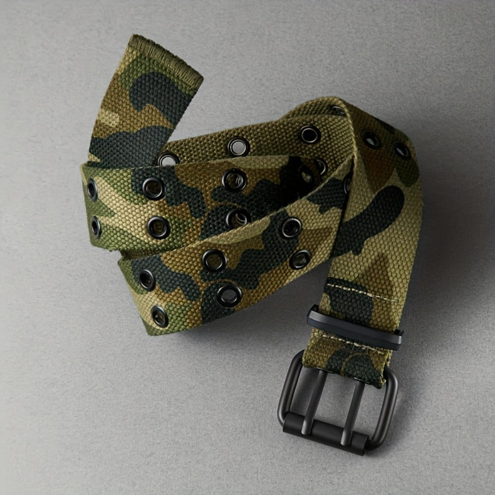Men's Belt - Camouflage for Durable Canvas Strap, Black Alloy Single-Prong Buckle - product detail view 4