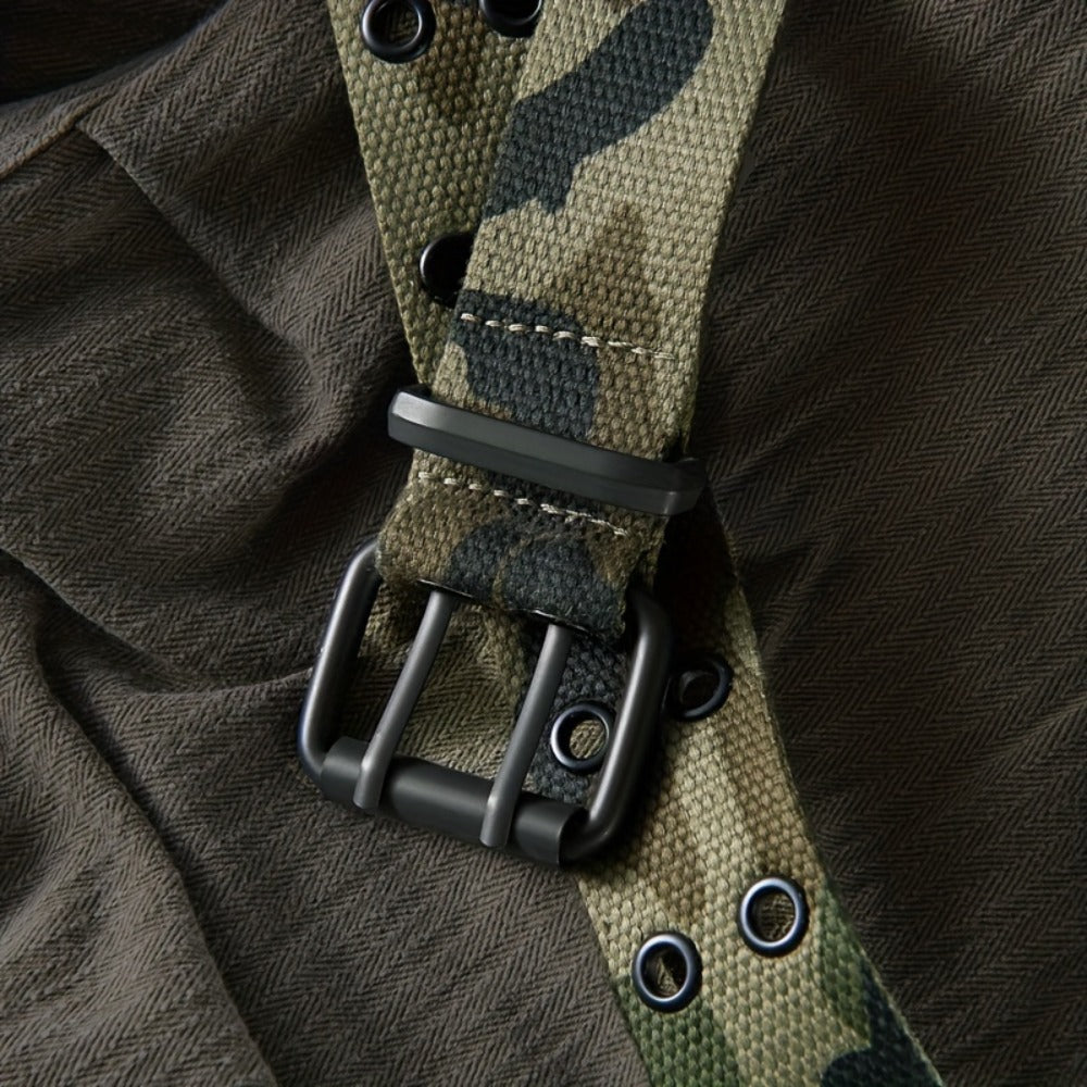 Men's Belt - Camouflage for Durable Canvas Strap, Black Alloy Single-Prong Buckle - product detail view 5