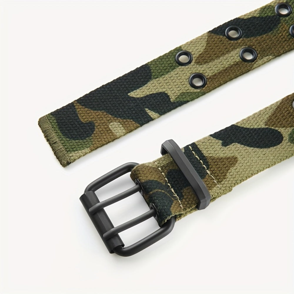 Men's Belt - Camouflage for Durable Canvas Strap, Black Alloy Single-Prong Buckle - product detail view 6