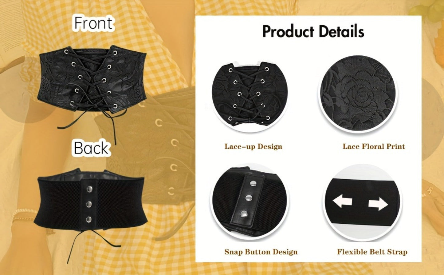 Women's Belt - Corset for Lace Up Wide Waist Cincher - Elastic Waspie Underbust Corset - product detail view 15