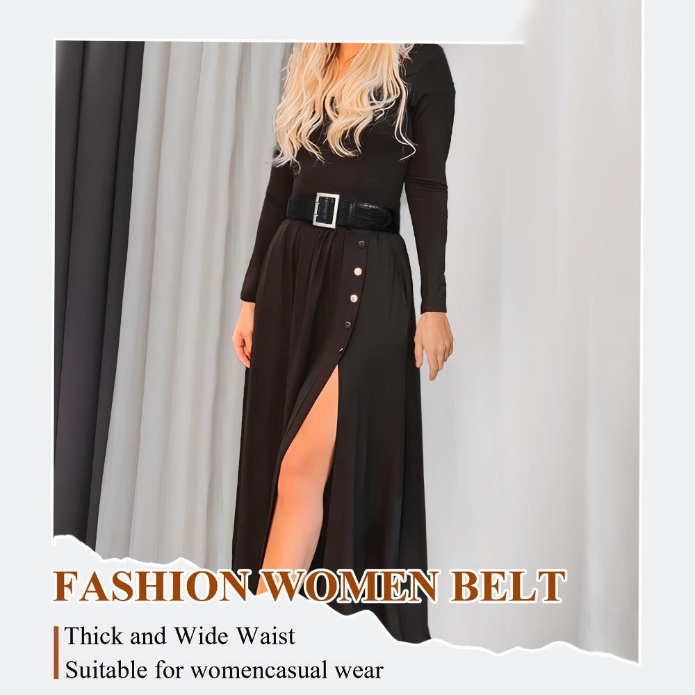 Women's Belt - Crocodile Pattern Wide for - Fashion Textured Waist for Jeans Dress Pants - product detail view 10