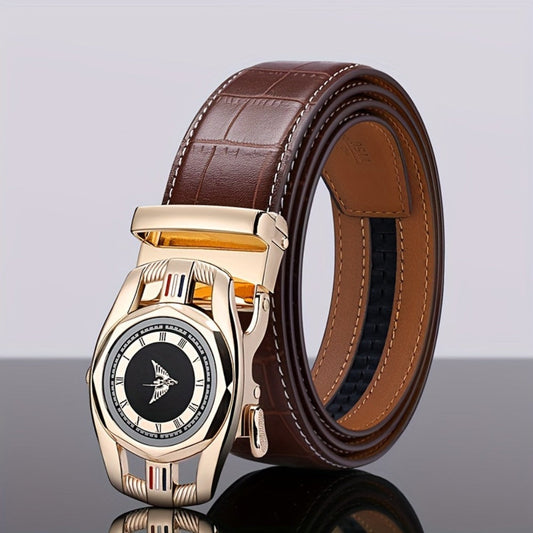 Men's Belt - Crocodile Texture Leather for Genuine Leather, Automatic Sliding Buckle - main product view