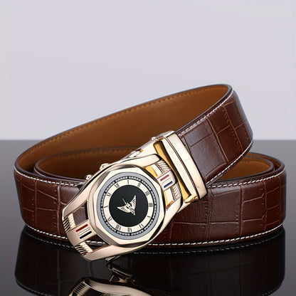 Men's Belt - Crocodile Texture Leather for Genuine Leather, Automatic Sliding Buckle - product detail view 4