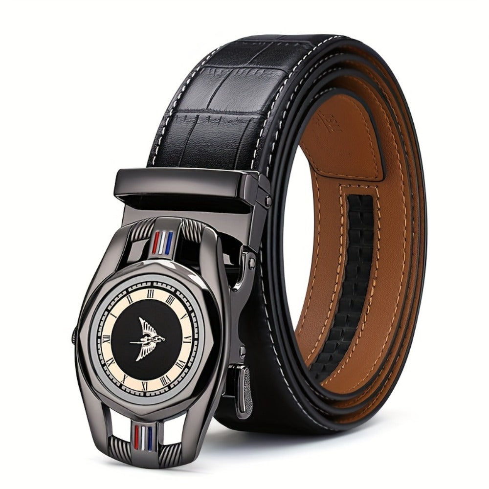 Men's Belt - Crocodile Texture Leather for Genuine Leather, Automatic Sliding Buckle - product detail view 5