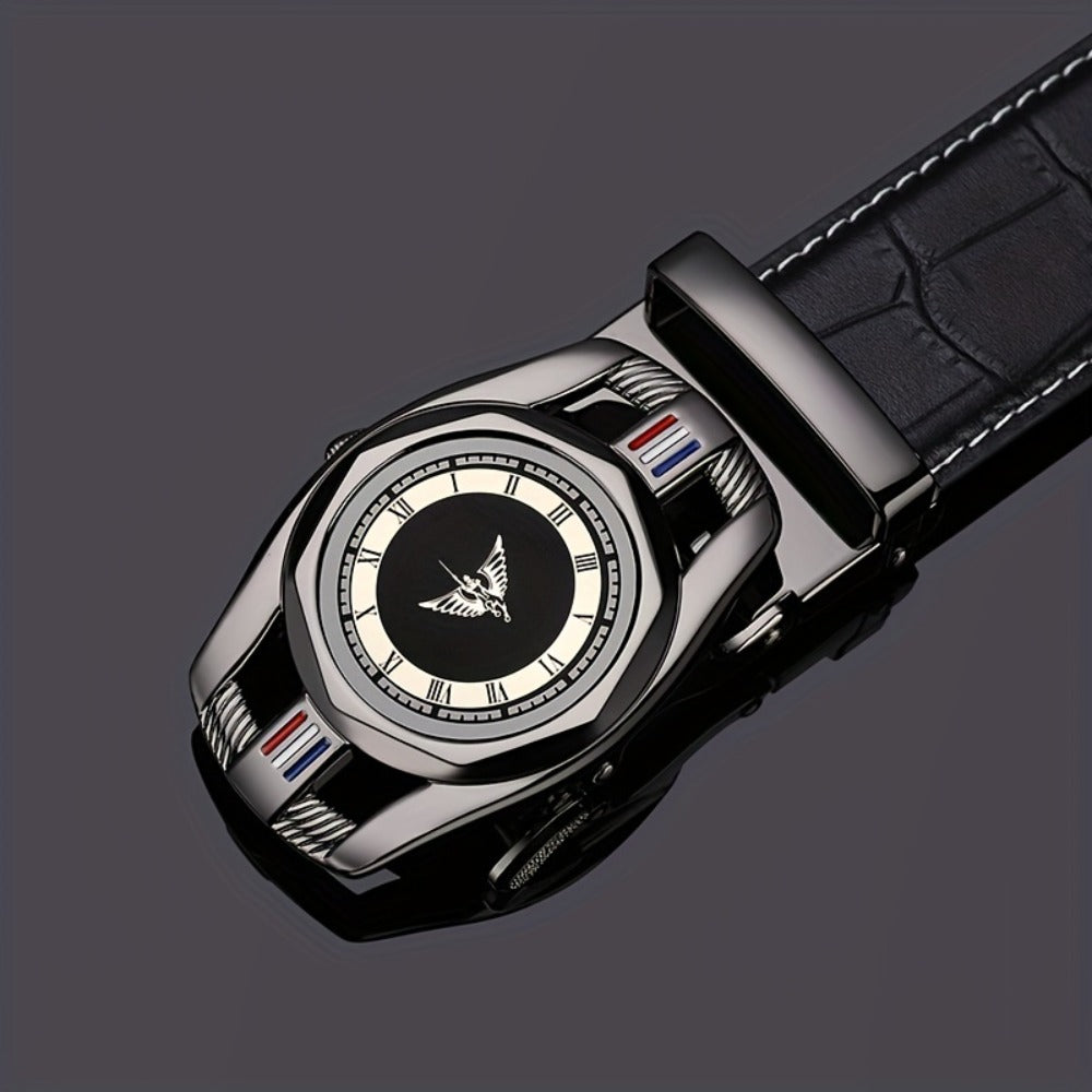 Men's Belt - Crocodile Texture Leather for Genuine Leather, Automatic Sliding Buckle - product detail view 7