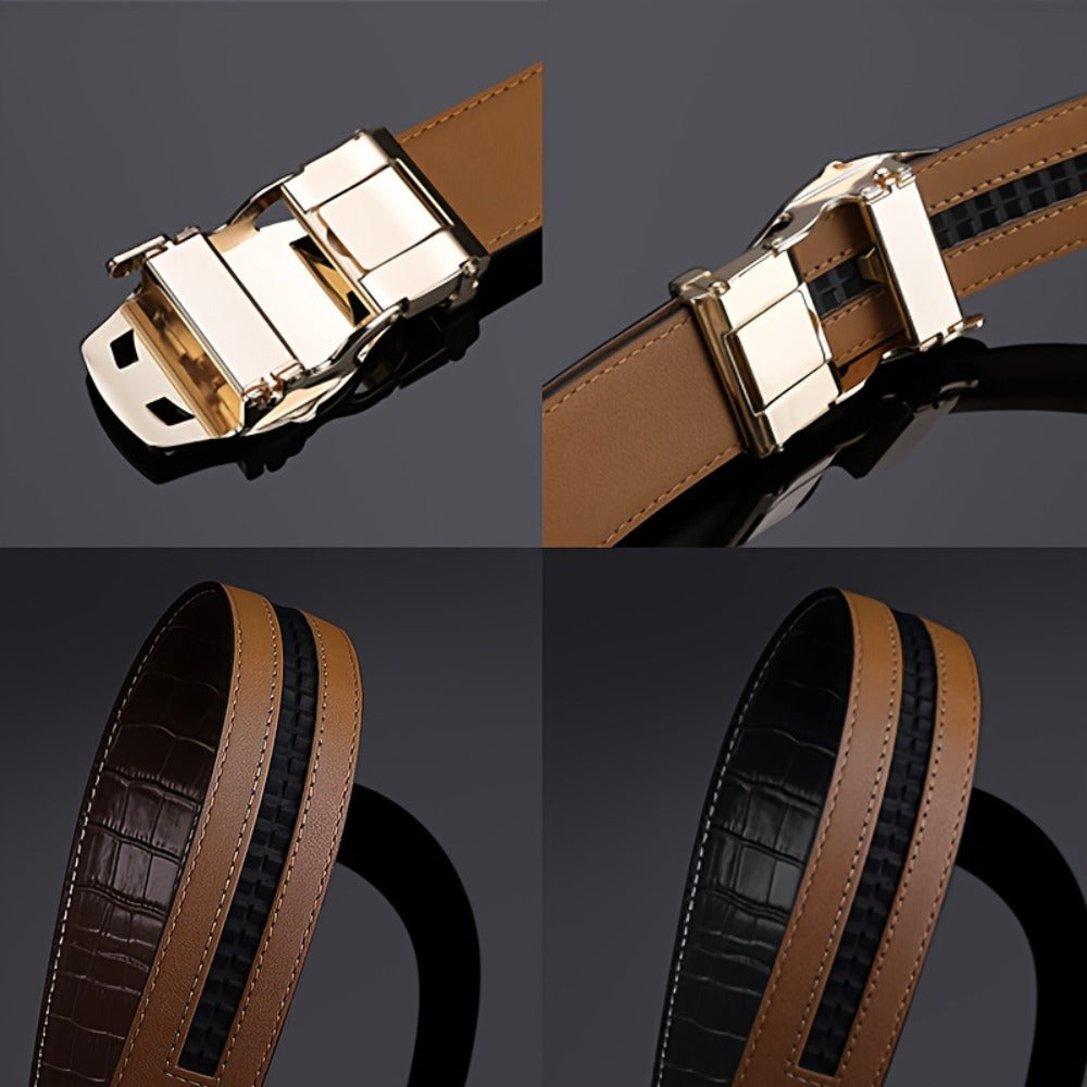 Men's Belt - Crocodile Texture Leather for Genuine Leather, Automatic Sliding Buckle - product detail view 9