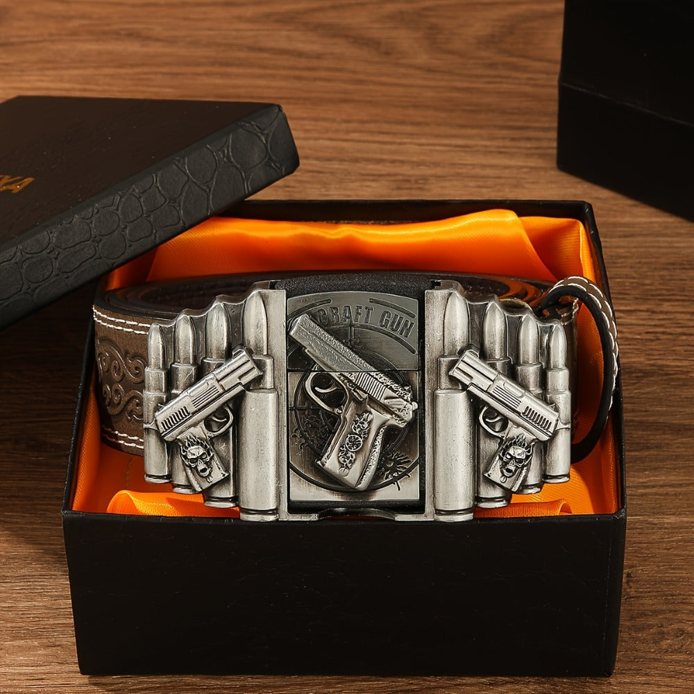 Men's Belt - Detachable Lighter Western Cowboy Style Printed Novelty Vintage Fashion - product detail view 2