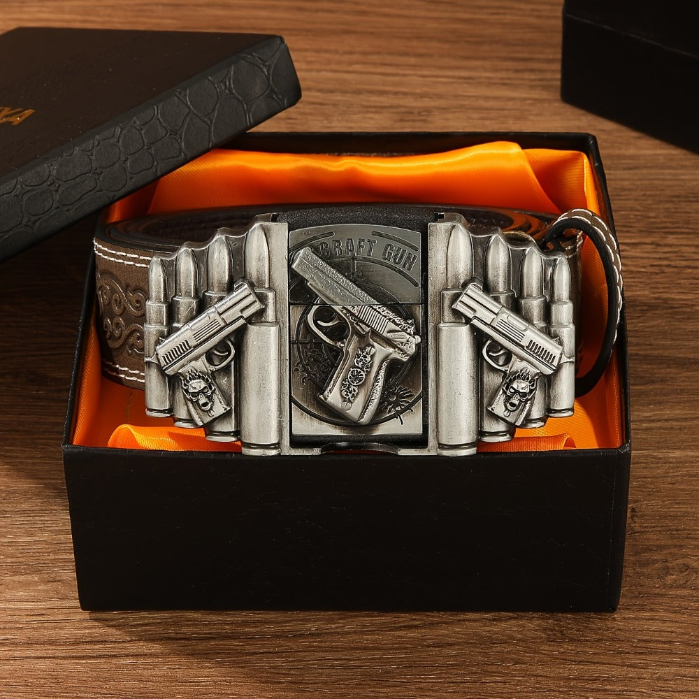 Men's Belt - Detachable Lighter Western Cowboy Style Printed Novelty Vintage Fashion - product detail view 4