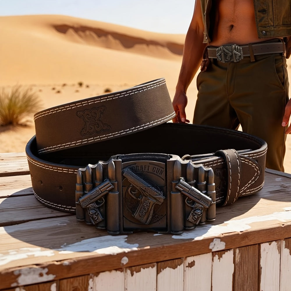 Men's Belt - Detachable Lighter Western Cowboy Style Printed Novelty Vintage Fashion - product detail view 6