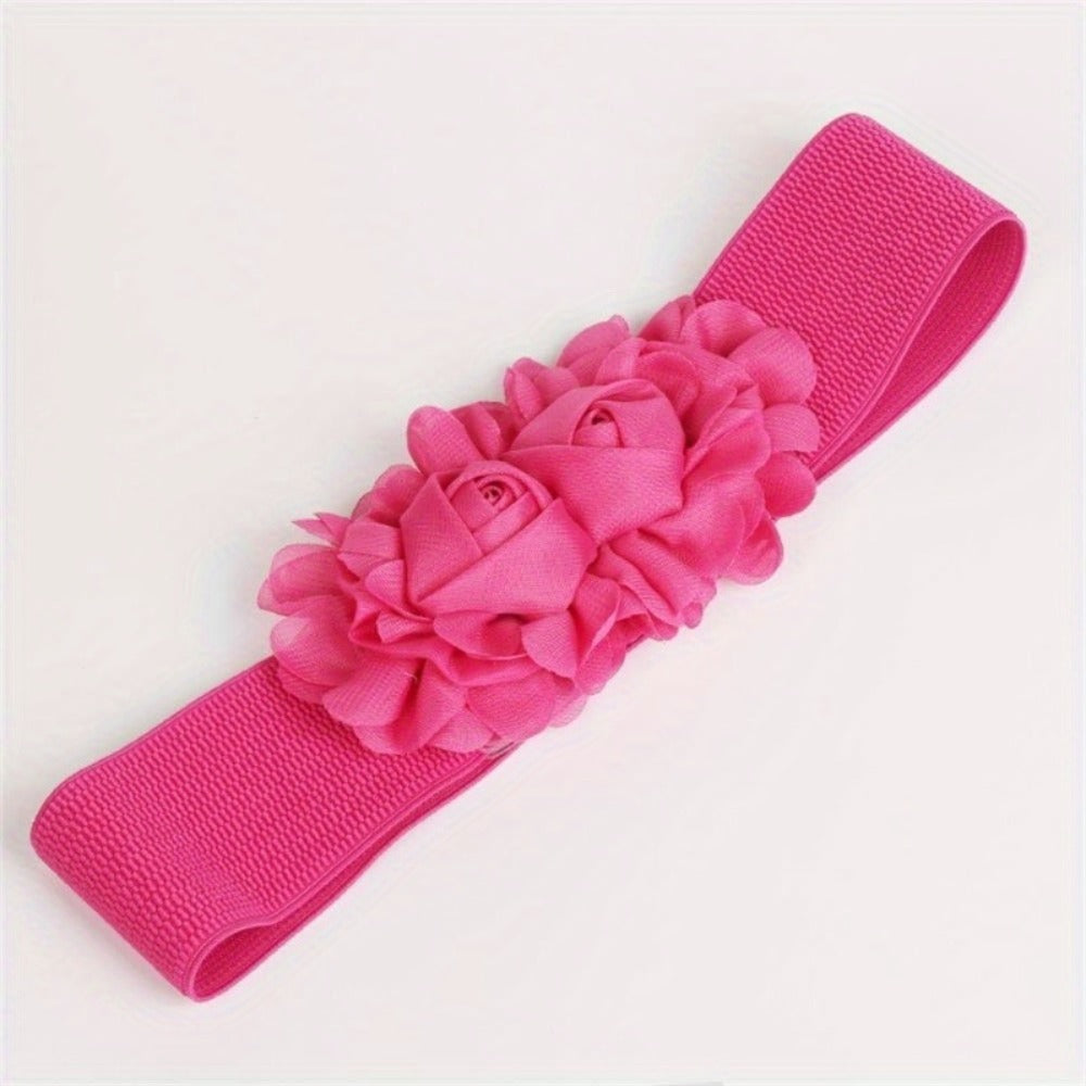 Women's Belt - Elastic Wide Waist for Rose Double Flower Stretch for Dress Skirt Boho - product detail view 2