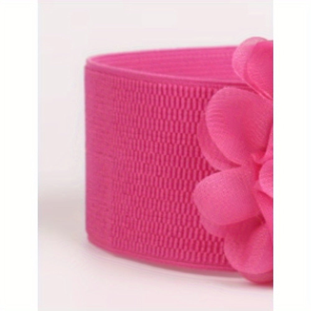 Women's Belt - Elastic Wide Waist for Rose Double Flower Stretch for Dress Skirt Boho - product detail view 6