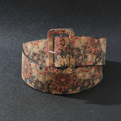 Women's Belt - Floral Boho Buckle Retro Western Flower Design Waist for Jeans Dress - product detail view 9