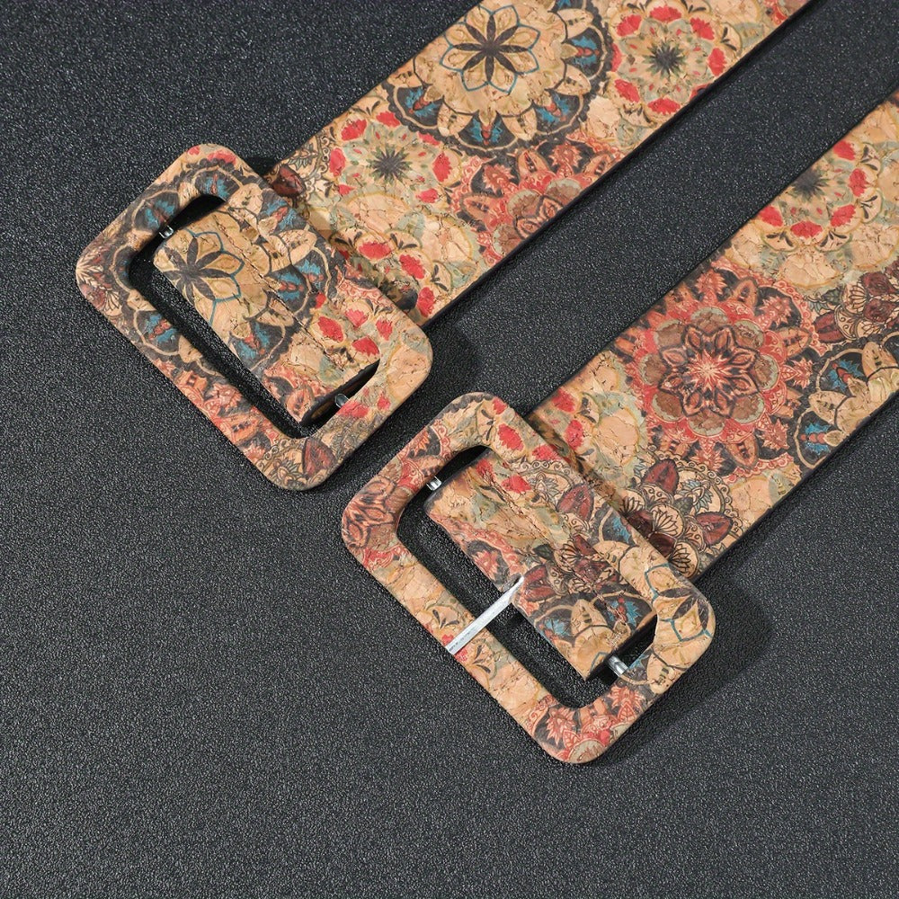 Women's Belt - Floral Boho Buckle Retro Western Flower Design Waist for Jeans Dress - product detail view 11