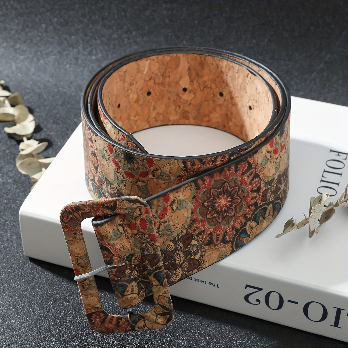 Women's Belt - Floral Boho Buckle Retro Western Flower Design Waist for Jeans Dress - product detail view 13