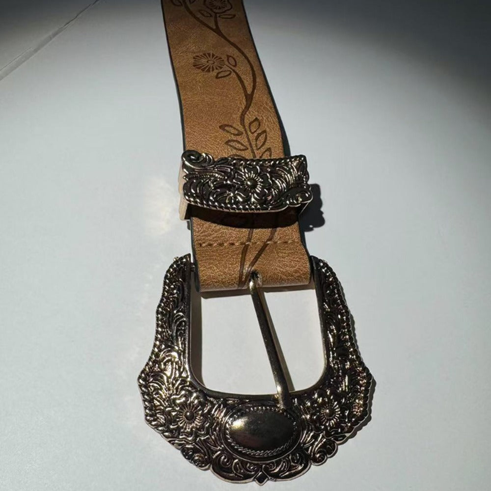 Men's Belt - Floral Western for Women | Vintage Embossed Flower Waistband with Engraved - product detail view 4