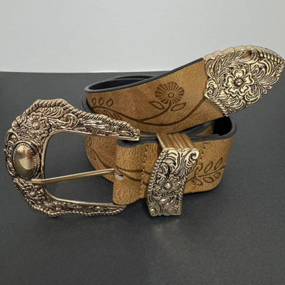 Men's Belt - Floral Western for Women | Vintage Embossed Flower Waistband with Engraved - product detail view 6