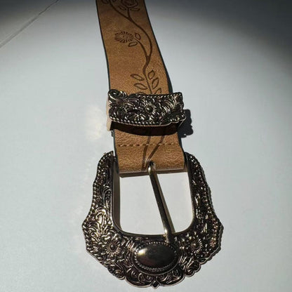 Men's Belt - Floral Western for Women | Vintage Embossed Flower Waistband with Engraved - product detail view 7