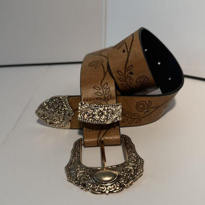 Men's Belt - Floral Western for Women | Vintage Embossed Flower Waistband with Engraved - product detail view 8