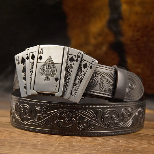 Men's Belt - Genuine Leather for Western Cowboy Style, Embossed Detail, Unique Lighter - main product view