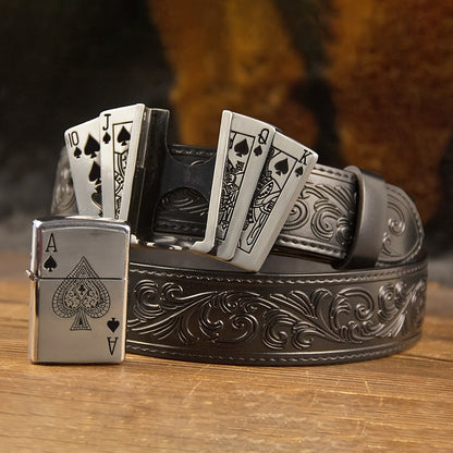 Men's Belt - Genuine Leather for Western Cowboy Style, Embossed Detail, Unique Lighter - product detail view 4