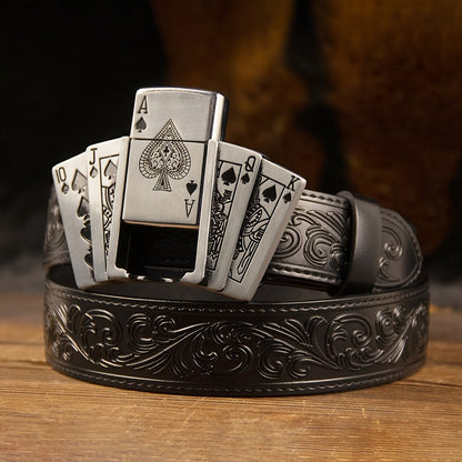 Men's Belt - Genuine Leather for Western Cowboy Style, Embossed Detail, Unique Lighter - product detail view 6