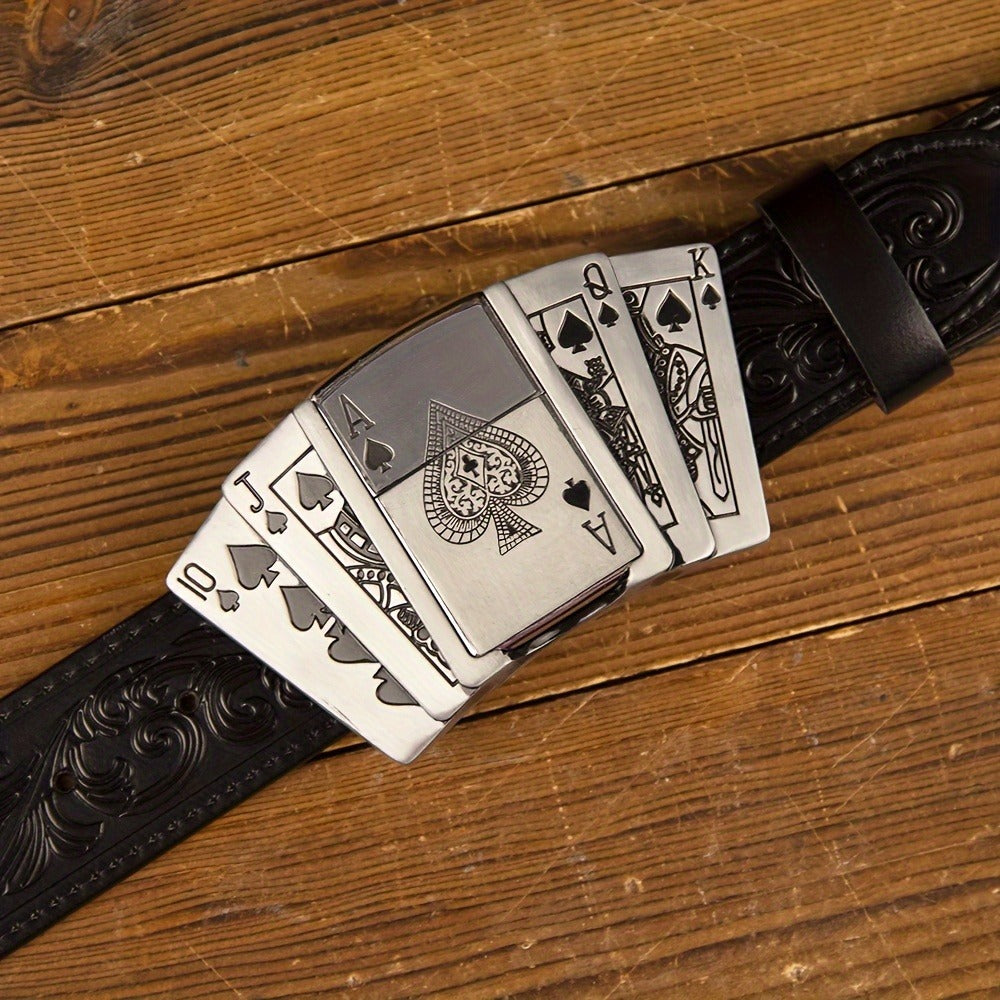 Men's Belt - Genuine Leather for Western Cowboy Style, Embossed Detail, Unique Lighter - product detail view 7