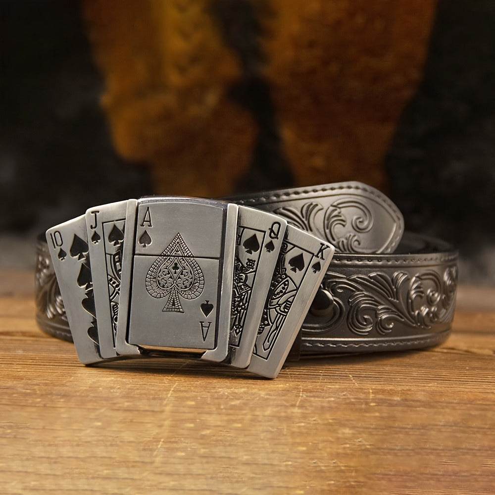 Men's Belt - Genuine Leather for Western Cowboy Style, Embossed Detail, Unique Lighter - product detail view 8