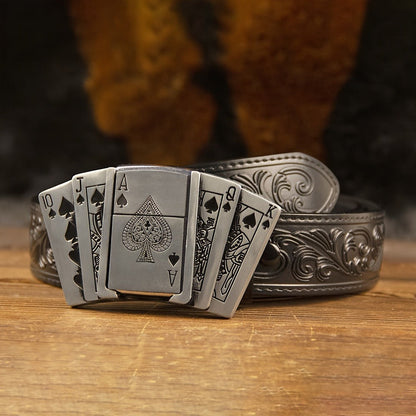 Men's Belt - Genuine Leather for Western Cowboy Style, Embossed Detail, Unique Lighter - product detail view 8