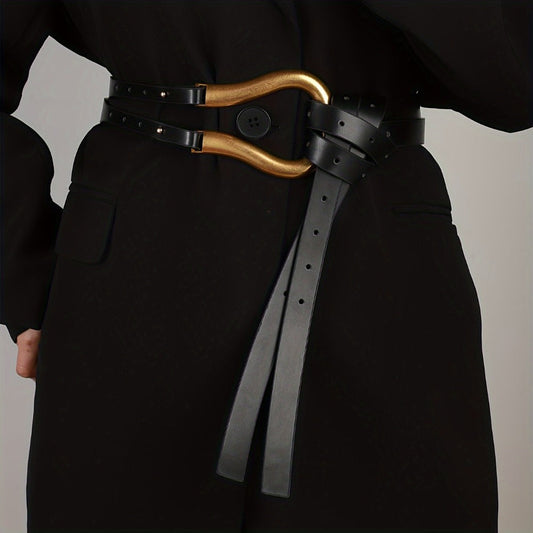 Women's Belt - Horseshoe Buckle for - Vintage Casual Black Waist , Adjustable One Size - product detail view 2