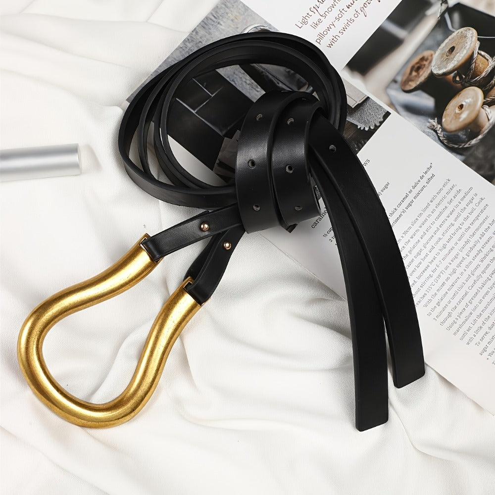 Women's Belt - Horseshoe Buckle for - Vintage Casual Black Waist , Adjustable One Size - product detail view 4