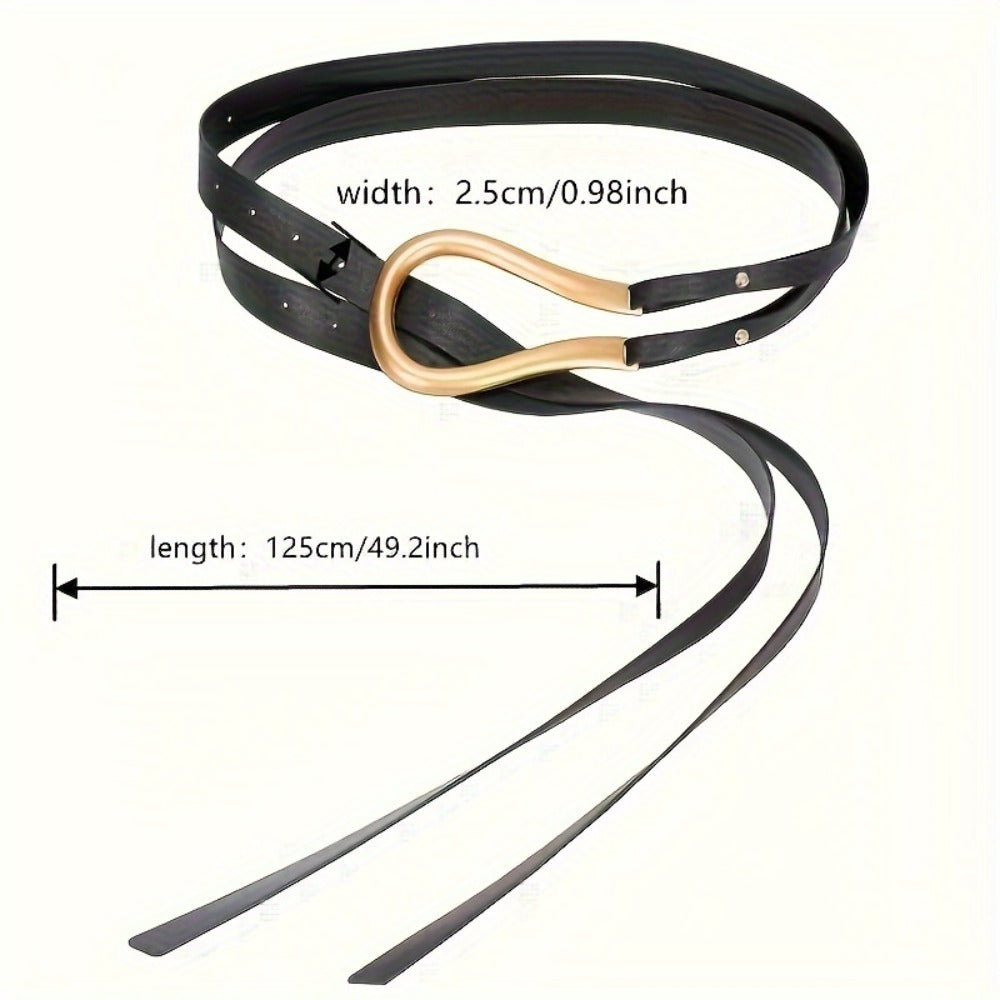 Women's Belt - Horseshoe Buckle for - Vintage Casual Black Waist , Adjustable One Size - product detail view 5