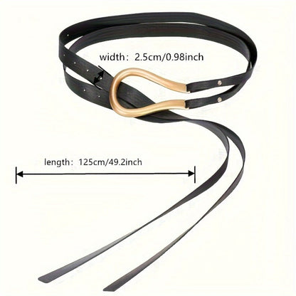 Women's Belt - Horseshoe Buckle for - Vintage Casual Black Waist , Adjustable One Size - product detail view 5