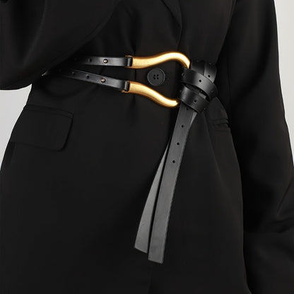Women's Belt - Horseshoe Buckle for - Vintage Casual Black Waist , Adjustable One Size - product detail view 6