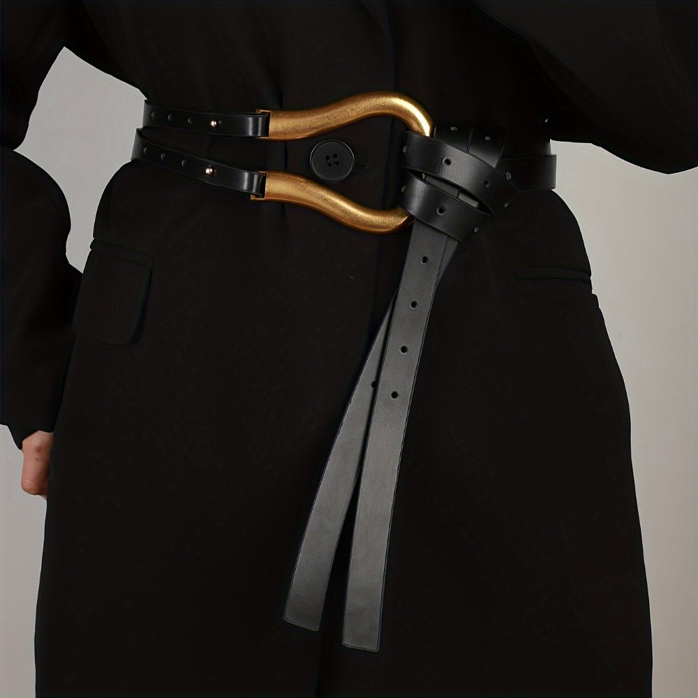 Women's Belt - Horseshoe Buckle for - Vintage Casual Black Waist , Adjustable One Size - product detail view 8