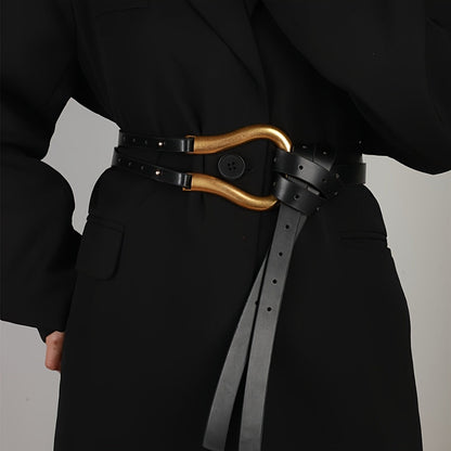 Women's Belt - Horseshoe Buckle for - Vintage Casual Black Waist , Adjustable One Size - product detail view 9