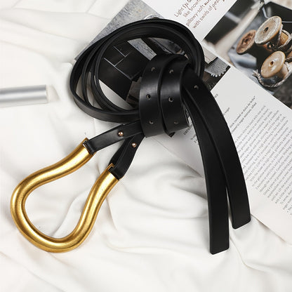 Women's Belt - Horseshoe Buckle for - Vintage Casual Black Waist , Adjustable One Size - product detail view 11
