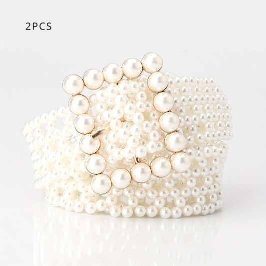 Women's Belt - Pearl for Adjustable Woven Waist - Elegant Hollow Faux Pearl Body Chain - product detail view 2