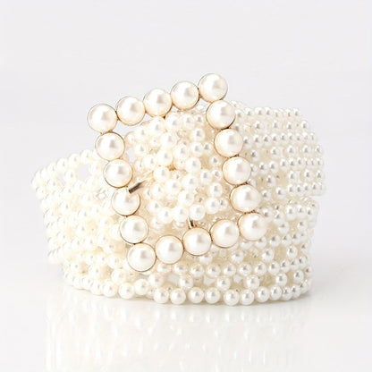 Women's Belt - Pearl for Adjustable Woven Waist - Elegant Hollow Faux Pearl Body Chain - product detail view 8