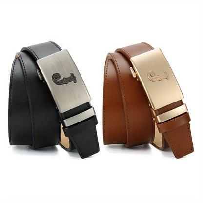Men's Belt - Premium Leather Ratchet Set of 2 Black & Brown, Detachable Gear Buckle - product detail view 7