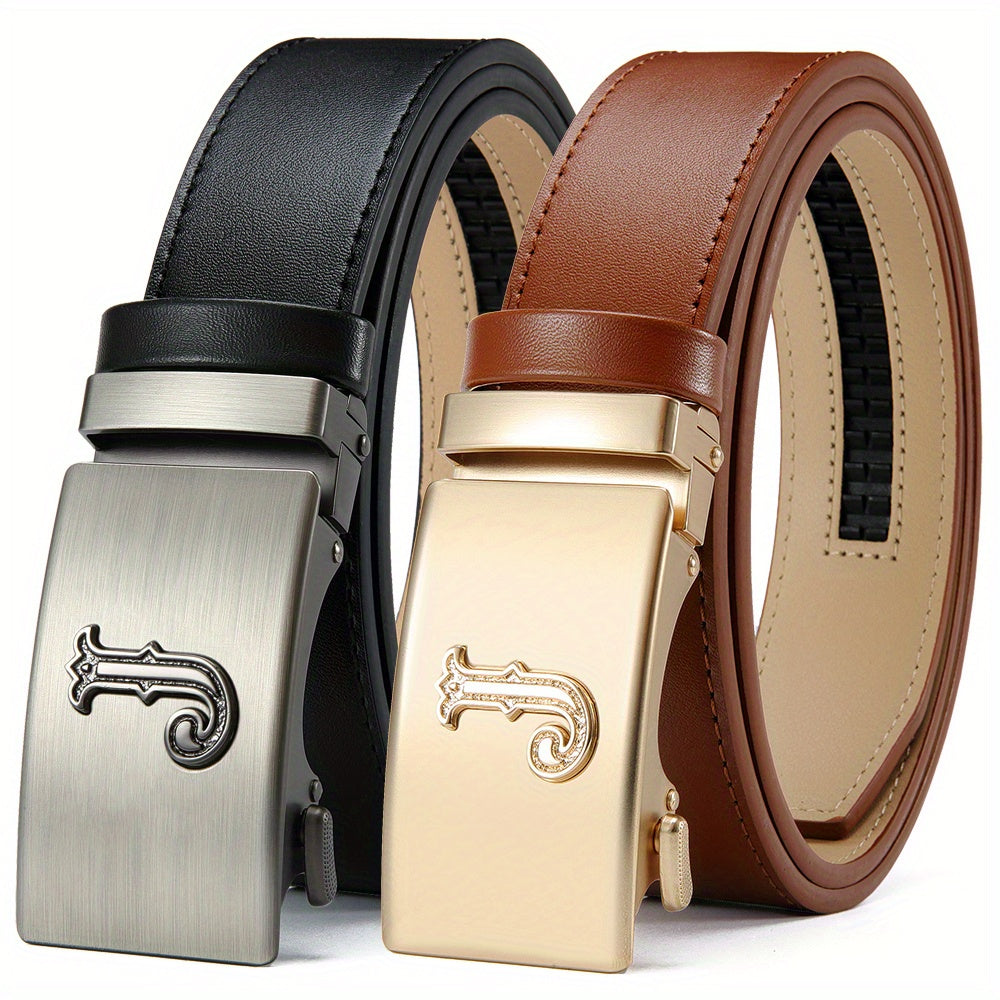 Men's Belt - Premium Leather Ratchet Set of 2 Black & Brown, Detachable Gear Buckle - product detail view 10